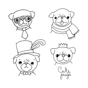 Cute Pugs. Dogs. Stock Illustration