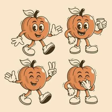Cute pumpkin character in different poses and expressions Stock Illustration