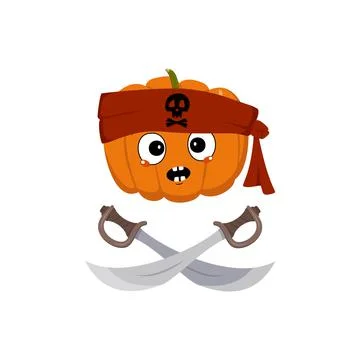 Cute pumpkin character with emotions panic, surprised face, shocked eyes in Illustrazione stock