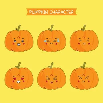 Cute Pumpkin Characters With Various Expression Stock Illustration