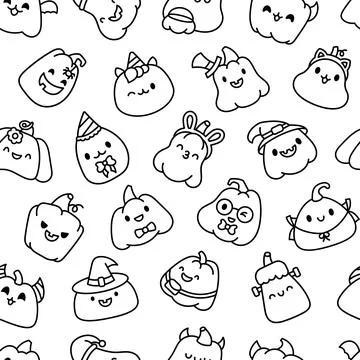 Cute pumpkin. Seamless pattern. Coloring Page. 스톡 일러스트