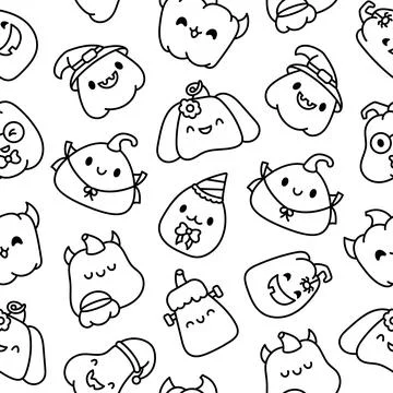 Cute pumpkin. Seamless pattern. Coloring Page. 스톡 일러스트