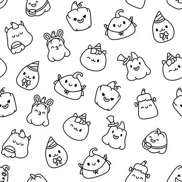 Cute pumpkin. Seamless pattern. Coloring Page. Stockillustratie