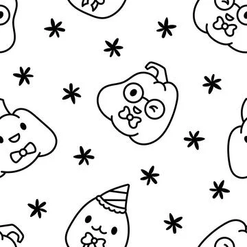 Cute pumpkin. Seamless pattern. Coloring Page. Stock Illustration