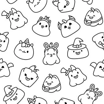 Cute pumpkin. Seamless pattern. Coloring Page. Illustrazione stock