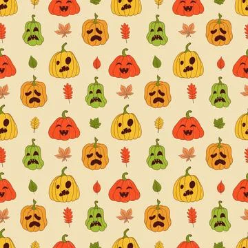 Cute pumpkin seamless pattern. Vector illustration in hand drawn style イラスト素材