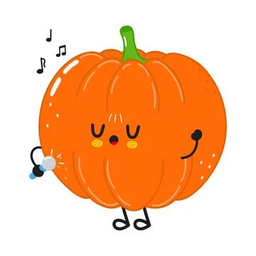 Cute Pumpkin Singing Microphone Character Illustration 库存插图