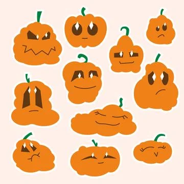 Cute pumpkin stickers Stock Illustration