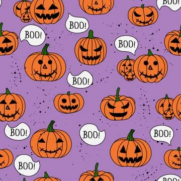 Cute pumpkins seamless pattern with boo text for Halloween Stock Illustration