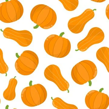 Cute pumpkins seamless pattern. Vegetables food background Stock Illustration