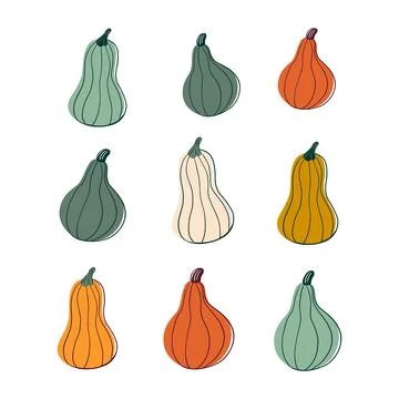 Cute pumpkins set Stock Illustration