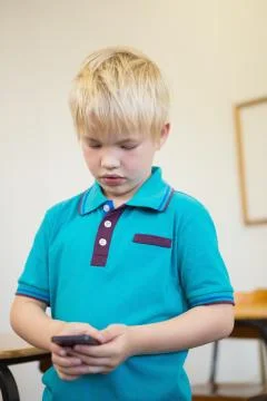 Cute pupil using smartphone in classroom 写真素材