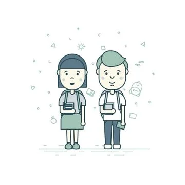 Cute pupils students Stock Illustration