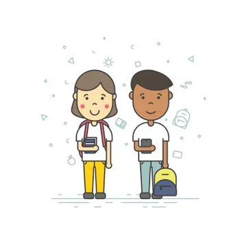 Cute pupils students Stock Illustration