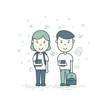 Cute pupils students Stock Illustration