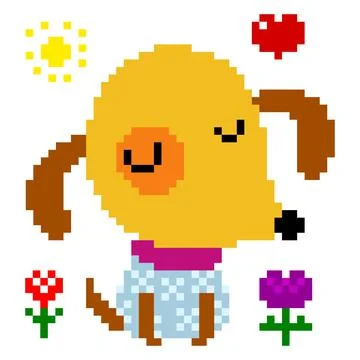 Cute puppy pattern. Pixel dog image of a cross stitch and t-shirt pattern. Stock Illustration