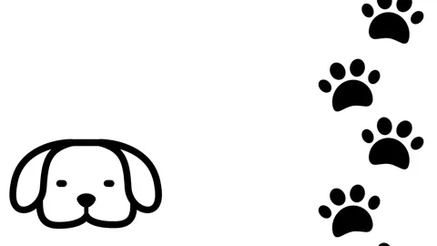 Cute Puppy Sticker Surrounded by Scattered Paw Prints Stock Footage 335592210