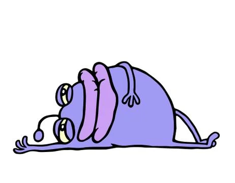 Cute purple alien resting lying down. Vector illustration. Stock Illustration