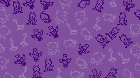 Cute Purple Animal Pattern Animation Seamless Loop Background Stock Footage 343324149