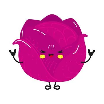 Cute purple cabbage character doing rock sign Stock Illustration