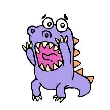 Cute purple dragon in panic. Vector illustration. Illustrazione stock
