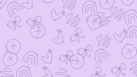 Cute Purple Pattern Background with Hearts, Bows, and Rainbows. Stock Footage 322985553