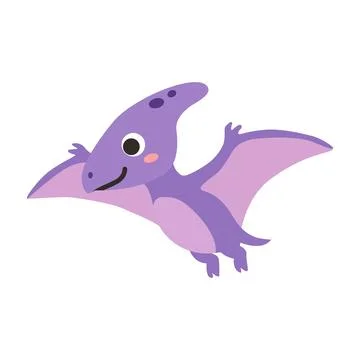 Cute Purple Pterodactyl Dinosaur Vector Illustration Stock Illustration