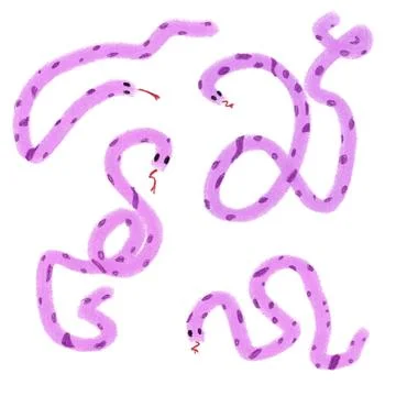Cute Purple Snakes Set on White Background Stock Illustration