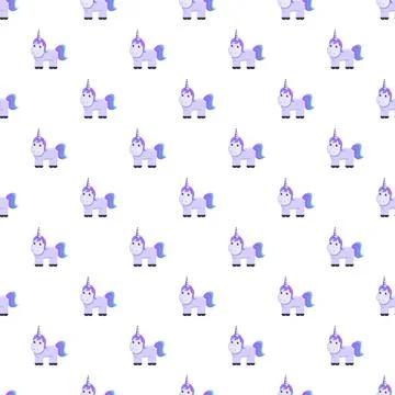 Cute purple unicorn seamless pattern on white background Illustrazione stock