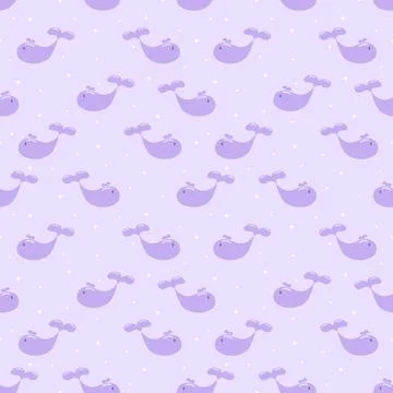 Cute Purple Whale Seamless Pattern with Stars on Pastel Purple Background Stockillustratie