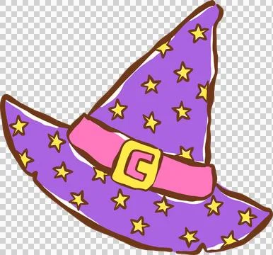 Cute Purple Witch Hat Hand Drawn Whimsical Illustration Stock Illustration