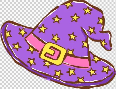 Cute Purple Witch Wizard Hat Hand Drawn Whimsical Illustration Stock Illustration