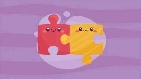 Cute puzzle pieces couple connection motion graphic animation. Stock Footage 333545144