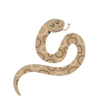 Cute python snake with smile and facial expression, funny character, modern Stock Illustration