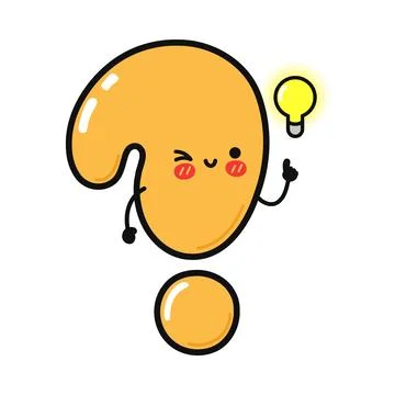 Cute question mark character with a bright idea light bulb above its head Stock Illustration