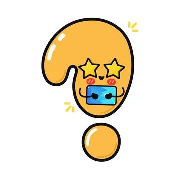 Cute question mark character with stars in eyes holding a tablet 스톡 일러스트
