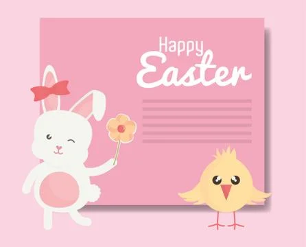 Cute rabbit and chick easter characters Illustrazione stock