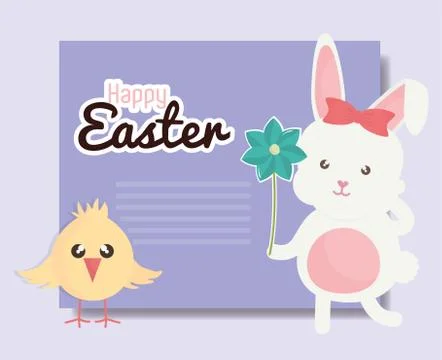 Cute rabbit and chick easter characters Illustrazione stock