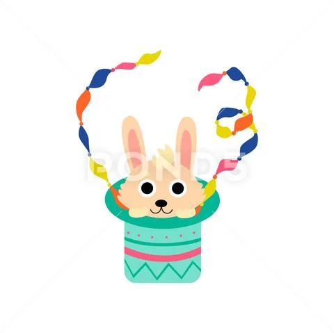 Cute Rabbit Appearing From Magician Hat, Funny Animal Performing in Circus Show Stock Illustration