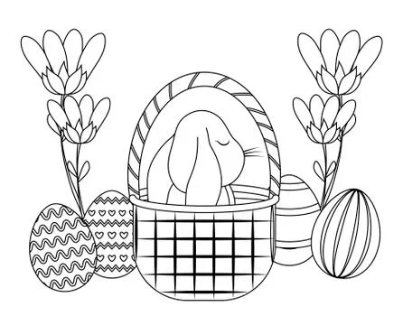 Cute rabbit with basket and eggs of easter Illustrazione stock