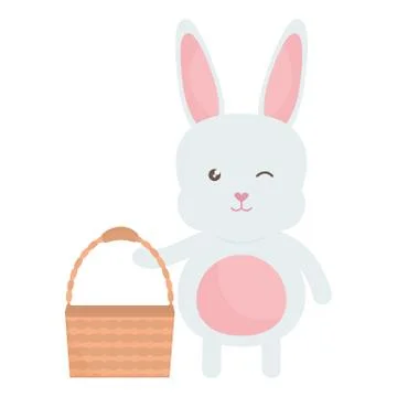 Cute rabbit with basket empty character Stock Illustration