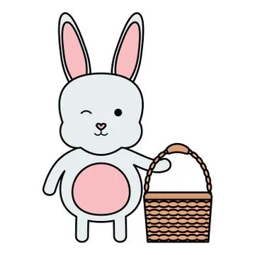 Cute rabbit with basket empty character Stock Illustration