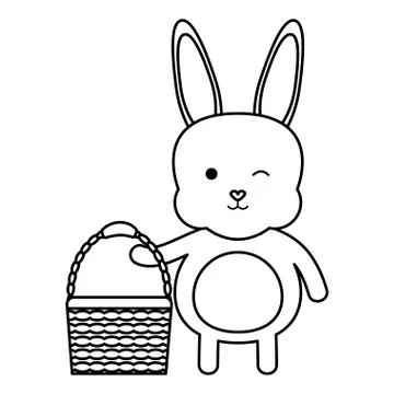 Cute rabbit with basket empty character Stock Illustration