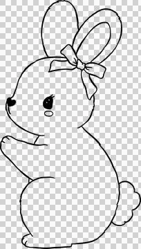 Cute Rabbit with Bow Outline Stock Illustration