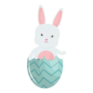 Cute rabbit with broken easter egg painted Stock Illustration