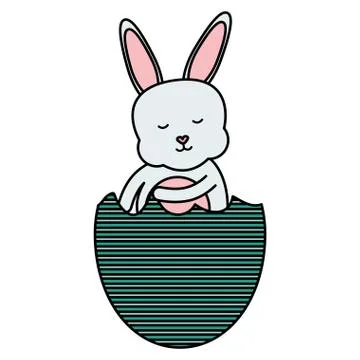 Cute rabbit with broken easter egg painted Stock Illustration