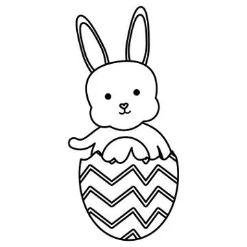 Cute rabbit with broken easter egg painted Stock Illustration