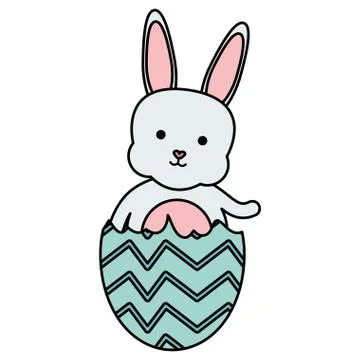 Cute rabbit with broken easter egg painted Stock Illustration