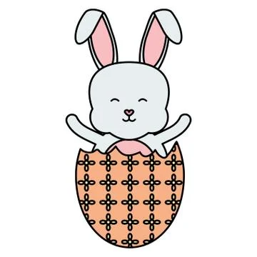 Cute rabbit with broken easter egg painted Stock Illustration