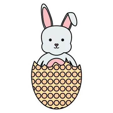 Cute rabbit with broken easter egg painted Illustrazione stock